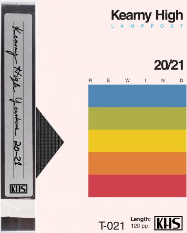 The 2021 yearbook cover is modeled after a generic retro VHS tape cover. From the suggestions, Senior class voted retro for this years theme. The cover concept is a storytelling device made by Jeffery Guimaraes to rewind into students memories